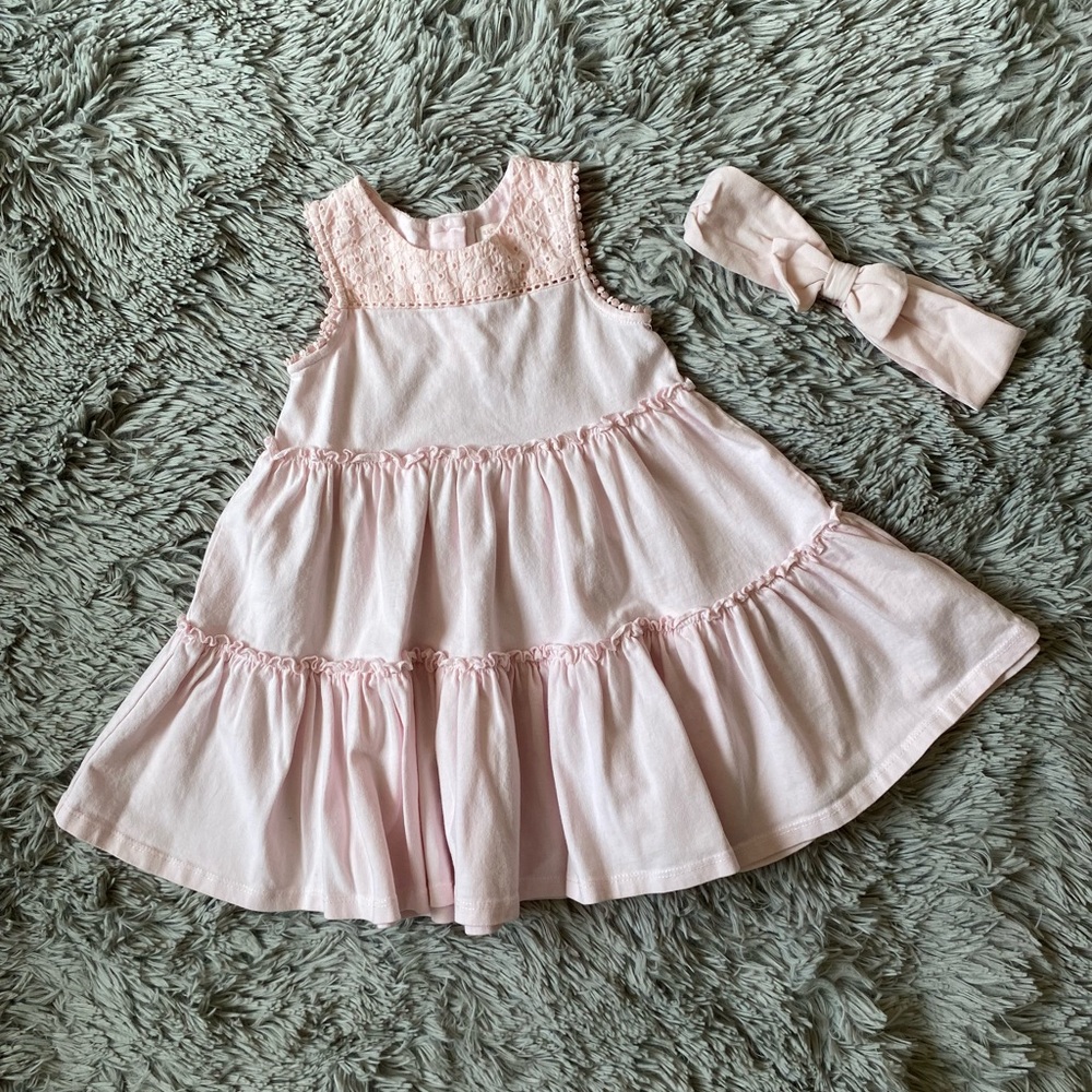 Pre-Owned Rachel Ashwell Pink Casual Summer Dress w/Headband (Size: 2T)